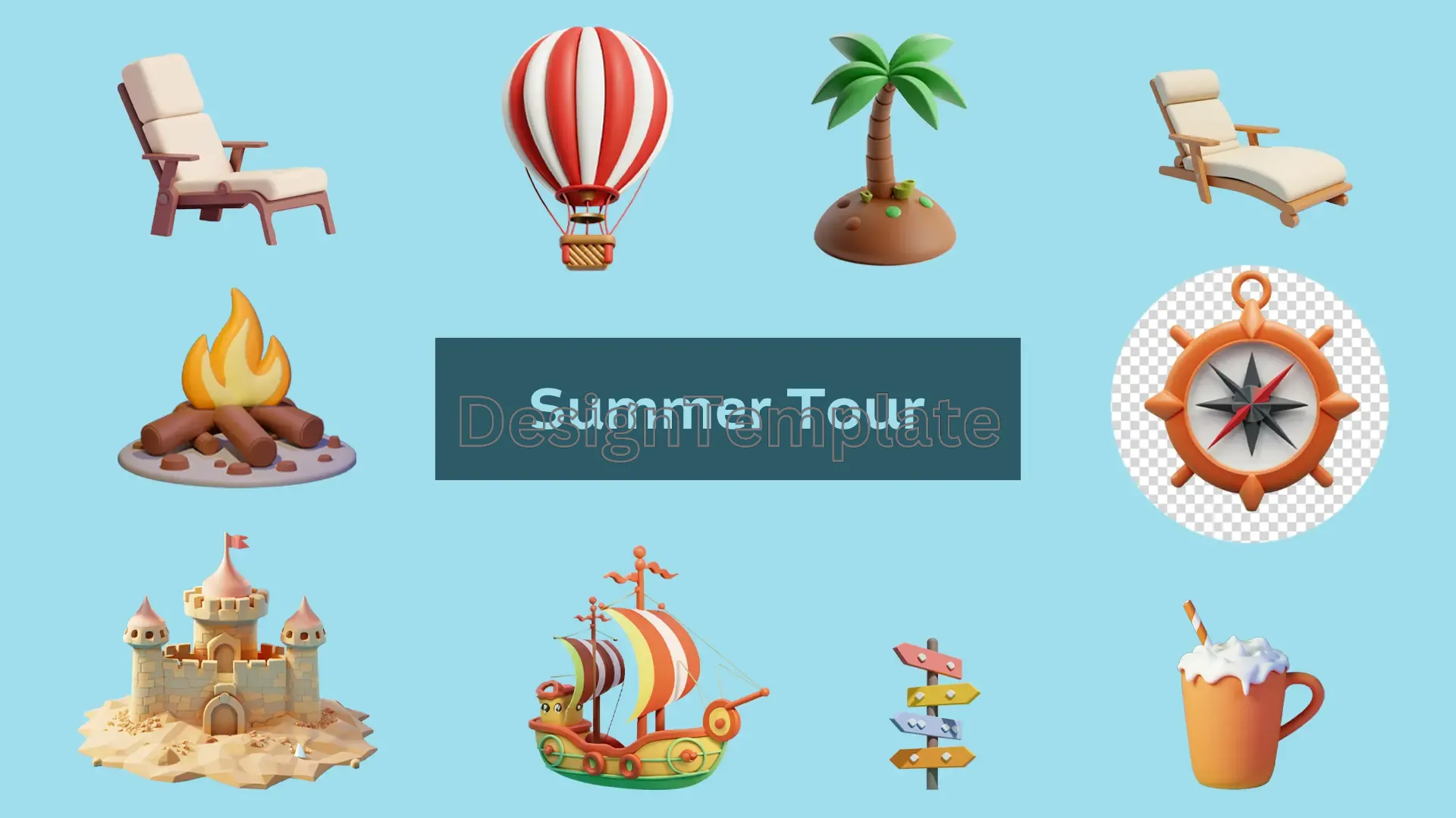 Coastal Getaway Summer Tour 3D Elements Collection
